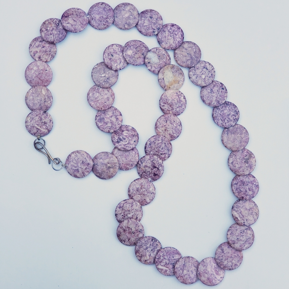 Statement Necklace Rhodonite Flat Circular Bead - image 2